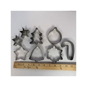 Lot 8 Vintage Cookie Cutters Metal Aluminum Tin Holiday Shapes Baking Cake